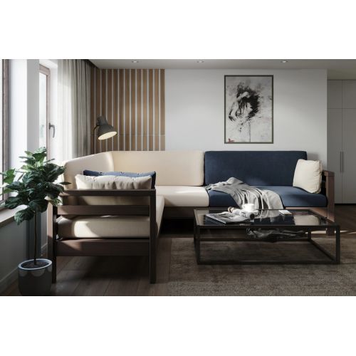 Диван угловой Домино Velvet орех ivory/denim