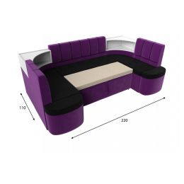 Диван угловой Тефида-П Вельвет Black-Фиолет