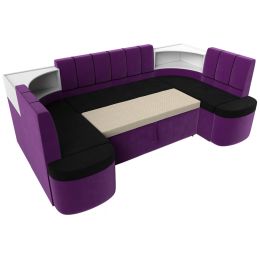 Диван угловой Тефида-П Вельвет Black-Фиолет