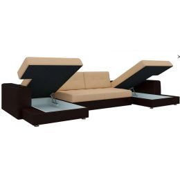 Диван угловой Эмир П экокожа бежевый коричневый