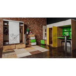 Шкаф распашной Лофт Простоквашино со стеллажом и ящиками