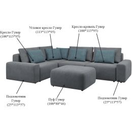 Диван модульный угловой Гунер-1 Plush Маус