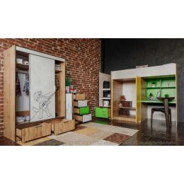 Шкаф распашной Лофт Простоквашино со стеллажом и ящиками