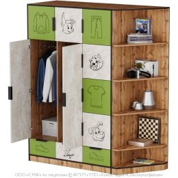 Шкаф распашной Лофт Простоквашино со стеллажом и ящиками